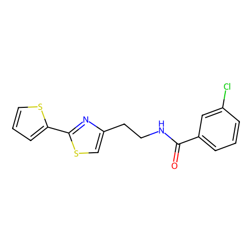 3-chloro-N-{2-[2-(thiophen-2-yl)-1,3-thiazol-4-yl]ethyl}benzamide structure