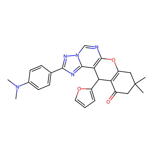 2-(4-(dimethylamino)phenyl)-12-(furan-2-yl)-9,9-dimethyl-9,10-dihydro-8H-chromeno[3,2-e][1,2,4]triazolo[1,5-c]pyrimidin-11(12H)-one structure