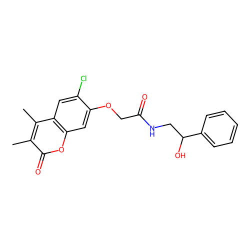 2-(6-chloro-3,4-dimethyl-2-oxochromen-7-yl)oxy-N-(2-hydroxy-2-phenylethyl)acetamide structure