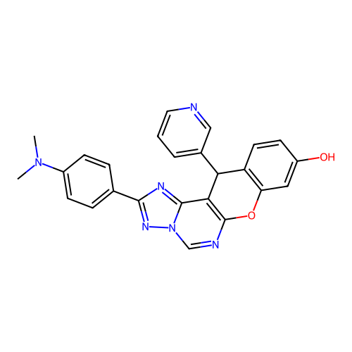 2-(4-(dimethylamino)phenyl)-12-(pyridin-3-yl)-12H-chromeno[3,2-e][1,2,4]triazolo[1,5-c]pyrimidin-9-ol structure