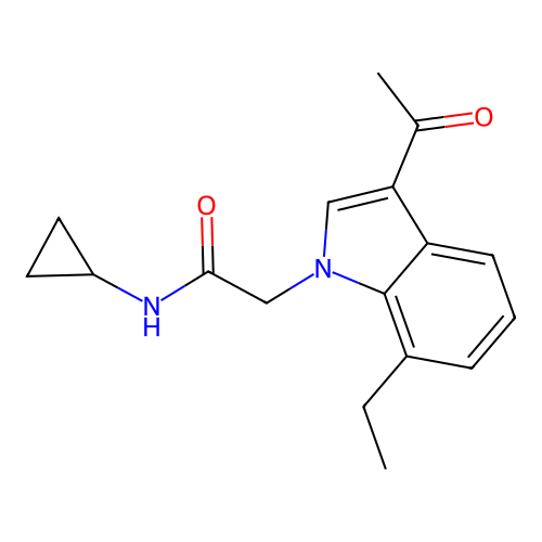 2-(3-acetyl-7-ethyl-1H-indol-1-yl)-N-cyclopropylacetamide structure