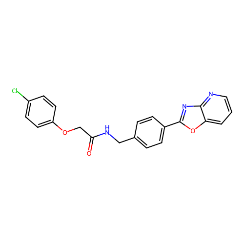 2-(4-chlorophenoxy)-N-[4-([1,3]oxazolo[4,5-b]pyridin-2-yl)benzyl]acetamide structure