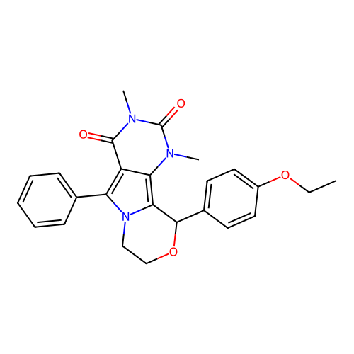 10-(4-ethoxyphenyl)-1,3-dimethyl-5-phenyl-1,7,8,10-tetrahydro-2H-pyrimido[4',5':3,4]pyrrolo[2,1-c][1,4]oxazine-2,4(3H)-dione structure