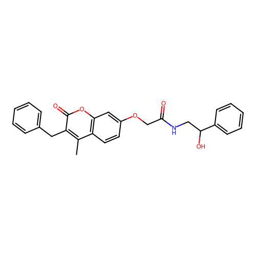 2-((3-benzyl-4-methyl-2-oxo-2H-chromen-7-yl)oxy)-N-(2-hydroxy-2-phenylethyl)acetamide structure