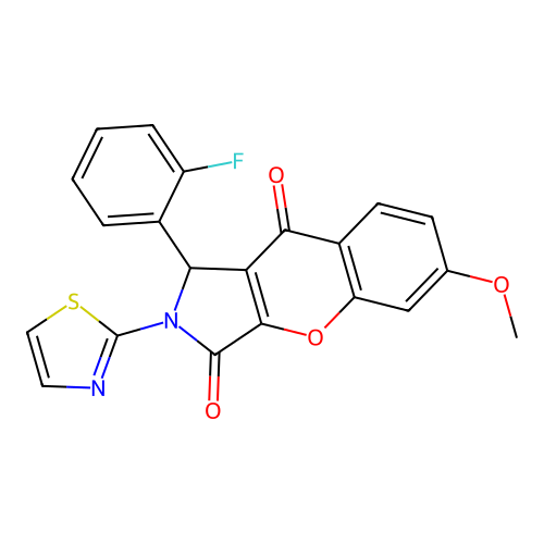 1-(2-fluorophenyl)-6-methoxy-2-(1,3-thiazol-2-yl)-1,2-dihydrochromeno[2,3-c]pyrrole-3,9-dione structure