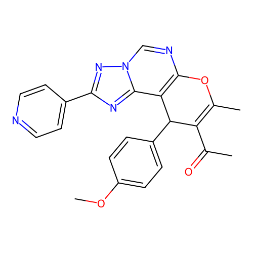 1-(10-(4-methoxyphenyl)-8-methyl-2-(pyridin-4-yl)-10H-pyrano[3,2-e][1,2,4]triazolo[1,5-c]pyrimidin-9-yl)ethanone structure