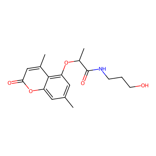 2-((4,7-dimethyl-2-oxo-2H-chromen-5-yl)oxy)-N-(3-hydroxypropyl)propanamide structure