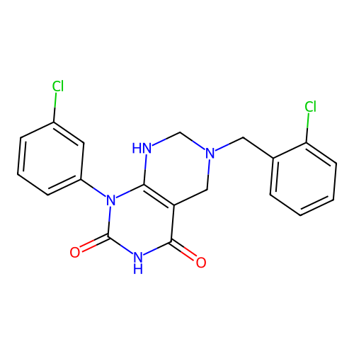 6-(2-chlorobenzyl)-1-(3-chlorophenyl)-5,6,7,8-tetrahydropyrimido[4,5-d]pyrimidine-2,4(1H,3H)-dione structure