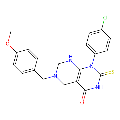 1-(4-chlorophenyl)-6-(4-methoxybenzyl)-2-thioxo-2,3,5,6,7,8-hexahydropyrimido[4,5-d]pyrimidin-4(1H)-one structure
