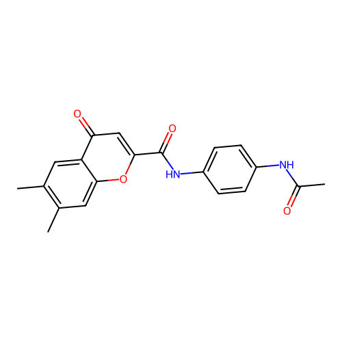 N-[4-(acetylamino)phenyl]-6,7-dimethyl-4-oxo-4H-chromene-2-carboxamide structure