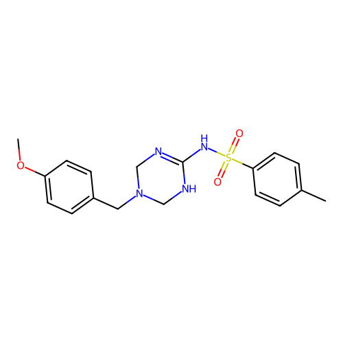 N-[5-(4-methoxybenzyl)-1,4,5,6-tetrahydro-1,3,5-triazin-2-yl]-4-methylbenzenesulfonamide structure