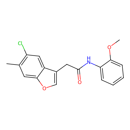 2-(5-chloro-6-methyl-1-benzofuran-3-yl)-N-(2-methoxyphenyl)acetamide structure
