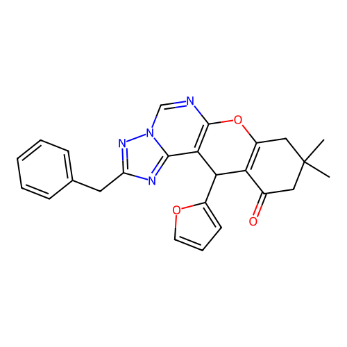 2-benzyl-12-(furan-2-yl)-9,9-dimethyl-8,9,10,12-tetrahydro-11H-chromeno[3,2-e][1,2,4]triazolo[1,5-c]pyrimidin-11-one structure