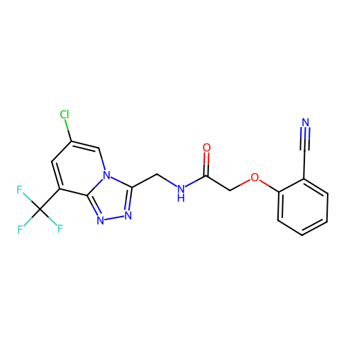 N-((6-chloro-8-(trifluoromethyl)-[1,2,4]triazolo[4,3-a]pyridin-3-yl)methyl)-2-(2-cyanophenoxy)acetamide structure