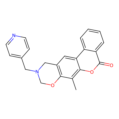 7-methyl-10-(pyridin-4-ylmethyl)-9,11-dihydroisochromeno[4,3-g][1,3]benzoxazin-5-one structure