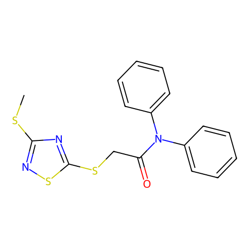 2-[(3-methylsulfanyl-1,2,4-thiadiazol-5-yl)sulfanyl]-N,N-diphenylacetamide structure