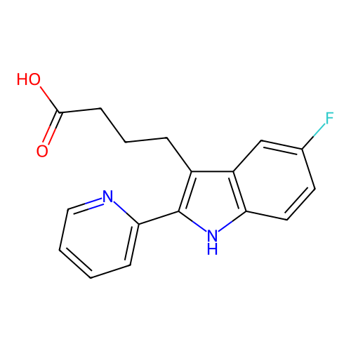 4-(5-fluoro-2-(pyridin-2-yl)-1H-indol-3-yl)butanoic acid structure