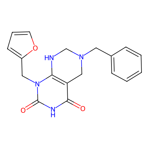 6-benzyl-1-(furan-2-ylmethyl)-7,8-dihydro-5H-pyrimido[4,5-d]pyrimidine-2,4-dione structure