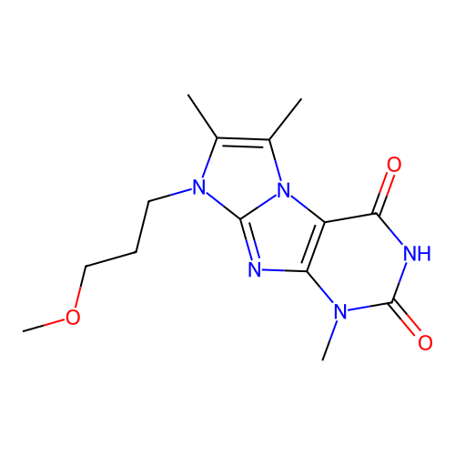 8-(3-methoxypropyl)-1,6,7-trimethyl-1H-imidazo[2,1-f]purine-2,4(3H,8H)-dione structure