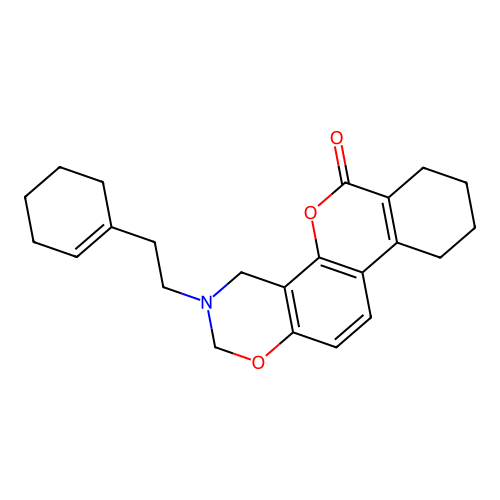 3-(2-(cyclohex-1-en-1-yl)ethyl)-3,4,7,8,9,10-hexahydrobenzo[3,4]chromeno[8,7-e][1,3]oxazin-6(2H)-one structure