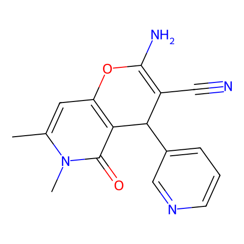 2-amino-6,7-dimethyl-5-oxo-4-(pyridin-3-yl)-5,6-dihydro-4H-pyrano[3,2-c]pyridine-3-carbonitrile structure