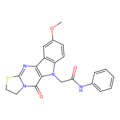 2-(9-methoxy-5-oxo-2,3-dihydrothiazolo[3',2':1,2]pyrimido[5,4-b]indol-6(5H)-yl)-N-phenylacetamide structure