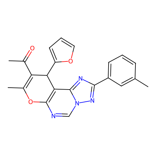 1-(10-(furan-2-yl)-8-methyl-2-(m-tolyl)-10H-pyrano[3,2-e][1,2,4]triazolo[1,5-c]pyrimidin-9-yl)ethanone structure
