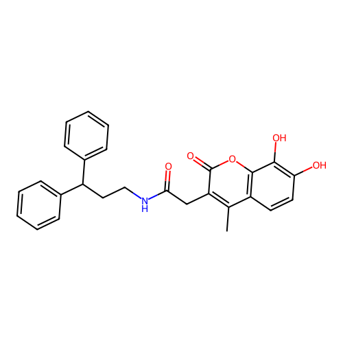 2-(7,8-dihydroxy-4-methyl-2-oxo-2H-chromen-3-yl)-N-(3,3-diphenylpropyl)acetamide structure