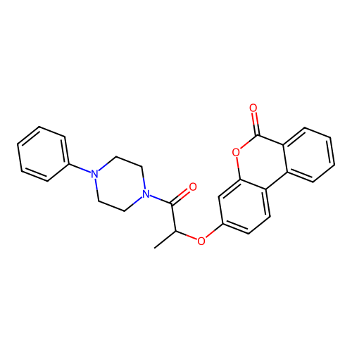 3-((1-oxo-1-(4-phenylpiperazin-1-yl)propan-2-yl)oxy)-6H-benzo[c]chromen-6-one structure