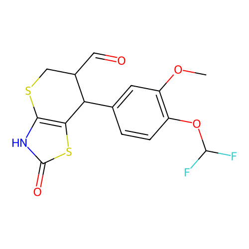7-[4-(difluoromethoxy)-3-methoxyphenyl]-2-oxo-3,5,6,7-tetrahydro-2H-thiopyrano[2,3-d][1,3]thiazole-6-carbaldehyde structure