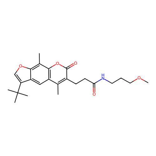3-(3-tert-butyl-5,9-dimethyl-7-oxofuro[3,2-g]chromen-6-yl)-N-(3-methoxypropyl)propanamide structure