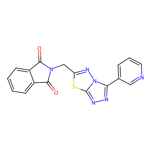 2-((3-(pyridin-3-yl)-[1,2,4]triazolo[3,4-b][1,3,4]thiadiazol-6-yl)methyl)isoindoline-1,3-dione structure