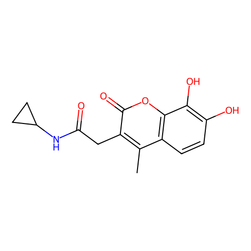 N-cyclopropyl-2-(7,8-dihydroxy-4-methyl-2-oxo-2H-chromen-3-yl)acetamide structure