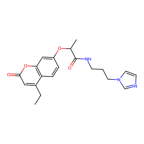 2-(4-ethyl-2-oxochromen-7-yl)oxy-N-(3-imidazol-1-ylpropyl)propanamide structure