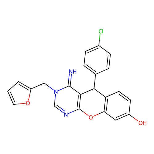 5-(4-chlorophenyl)-3-(furan-2-ylmethyl)-4-imino-5H-chromeno[2,3-d]pyrimidin-8-ol structure