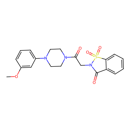 2-[2-[4-(3-methoxyphenyl)piperazin-1-yl]-2-oxoethyl]-1,1-dioxo-1,2-benzothiazol-3-one structure