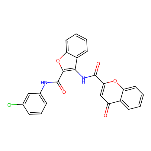 N-{2-[(3-chlorophenyl)carbamoyl]-1-benzofuran-3-yl}-4-oxo-4H-chromene-2-carboxamide structure
