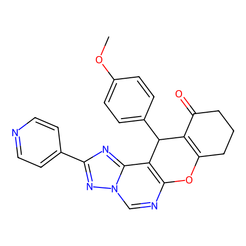 12-(4-methoxyphenyl)-2-(pyridin-4-yl)-8,9,10,12-tetrahydro-11H-chromeno[3,2-e][1,2,4]triazolo[1,5-c]pyrimidin-11-one structure