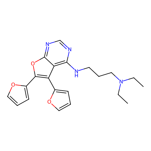 N'-[5,6-di(furan-2-yl)furo[2,3-d]pyrimidin-4-yl]-N,N-diethylpropane-1,3-diamine structure