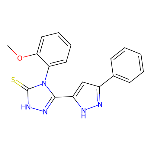 4-(2-methoxyphenyl)-5-(3-phenyl-1H-pyrazol-5-yl)-4H-1,2,4-triazole-3-thiol structure