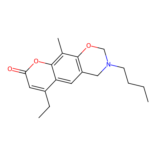 3-butyl-6-ethyl-10-methyl-3,4-dihydro-2H,8H-chromeno[6,7-e][1,3]oxazin-8-one structure