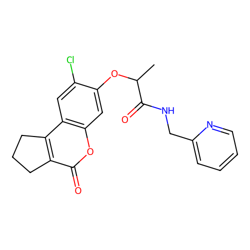2-((8-chloro-4-oxo-1,2,3,4-tetrahydrocyclopenta[c]chromen-7-yl)oxy)-N-(pyridin-2-ylmethyl)propanamide structure
