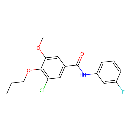 3-chloro-N-(3-fluorophenyl)-5-methoxy-4-propoxybenzamide structure