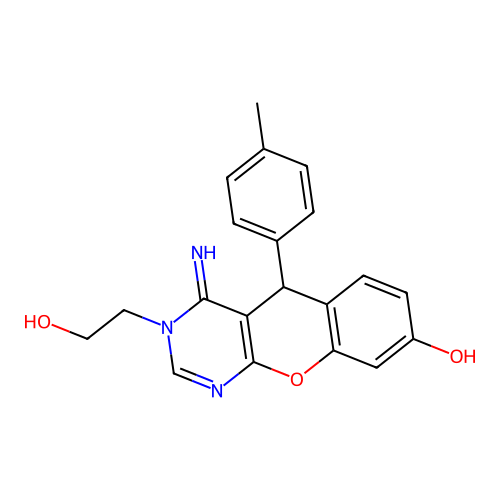 3-(2-hydroxyethyl)-4-imino-5-(4-methylphenyl)-5H-chromeno[2,3-d]pyrimidin-8-ol structure