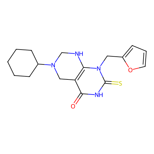 6-cyclohexyl-1-(furan-2-ylmethyl)-2-thioxo-2,3,5,6,7,8-hexahydropyrimido[4,5-d]pyrimidin-4(1H)-one structure