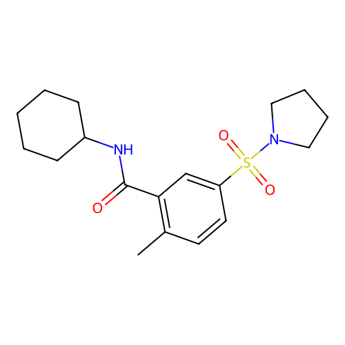 N-cyclohexyl-2-methyl-5-pyrrolidin-1-ylsulfonylbenzamide structure