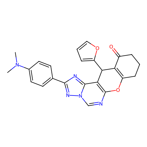 2-(4-(dimethylamino)phenyl)-12-(furan-2-yl)-9,10-dihydro-8H-chromeno[3,2-e][1,2,4]triazolo[1,5-c]pyrimidin-11(12H)-one structure