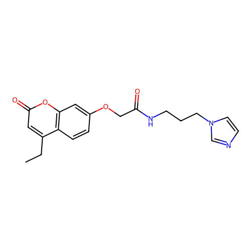 2-[(4-ethyl-2-oxo-2H-chromen-7-yl)oxy]-N-[3-(1H-imidazol-1-yl)propyl]acetamide structure