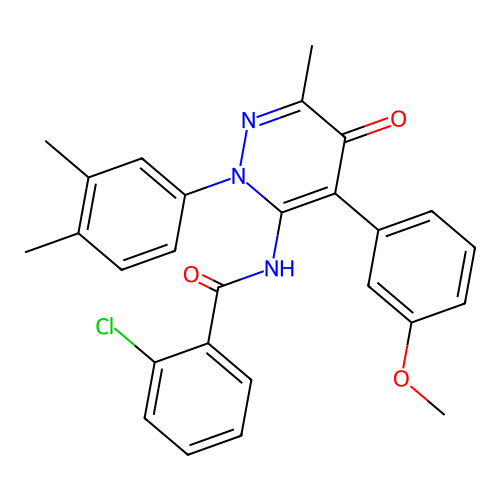 2-chloro-N-(2-(3,4-dimethylphenyl)-4-(3-methoxyphenyl)-6-methyl-5-oxo-2,5-dihydropyridazin-3-yl)benzamide structure