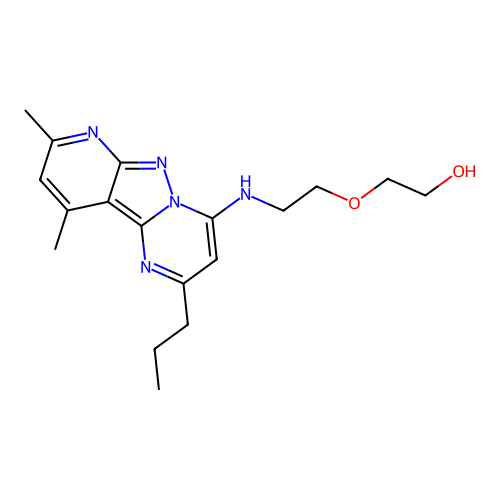 2-(2-((8,10-dimethyl-2-propylpyrido[2',3':3,4]pyrazolo[1,5-a]pyrimidin-4-yl)amino)ethoxy)ethanol structure